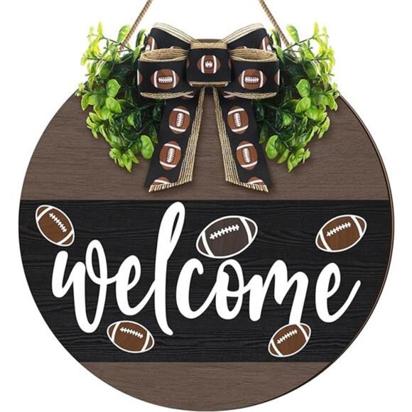 Hello Fall Football Sign for Front Door Thanksgiving Wooden Hanging Sign Fall - Picture 7 of 7